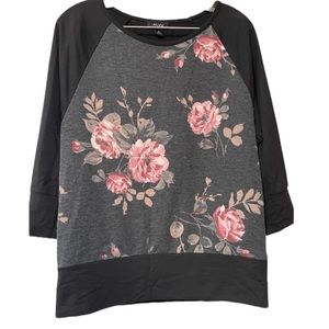 Alyx 3/4 Sleeve Shirt Black Sleeves & Waist Band Pink Floral Pattern Size Small